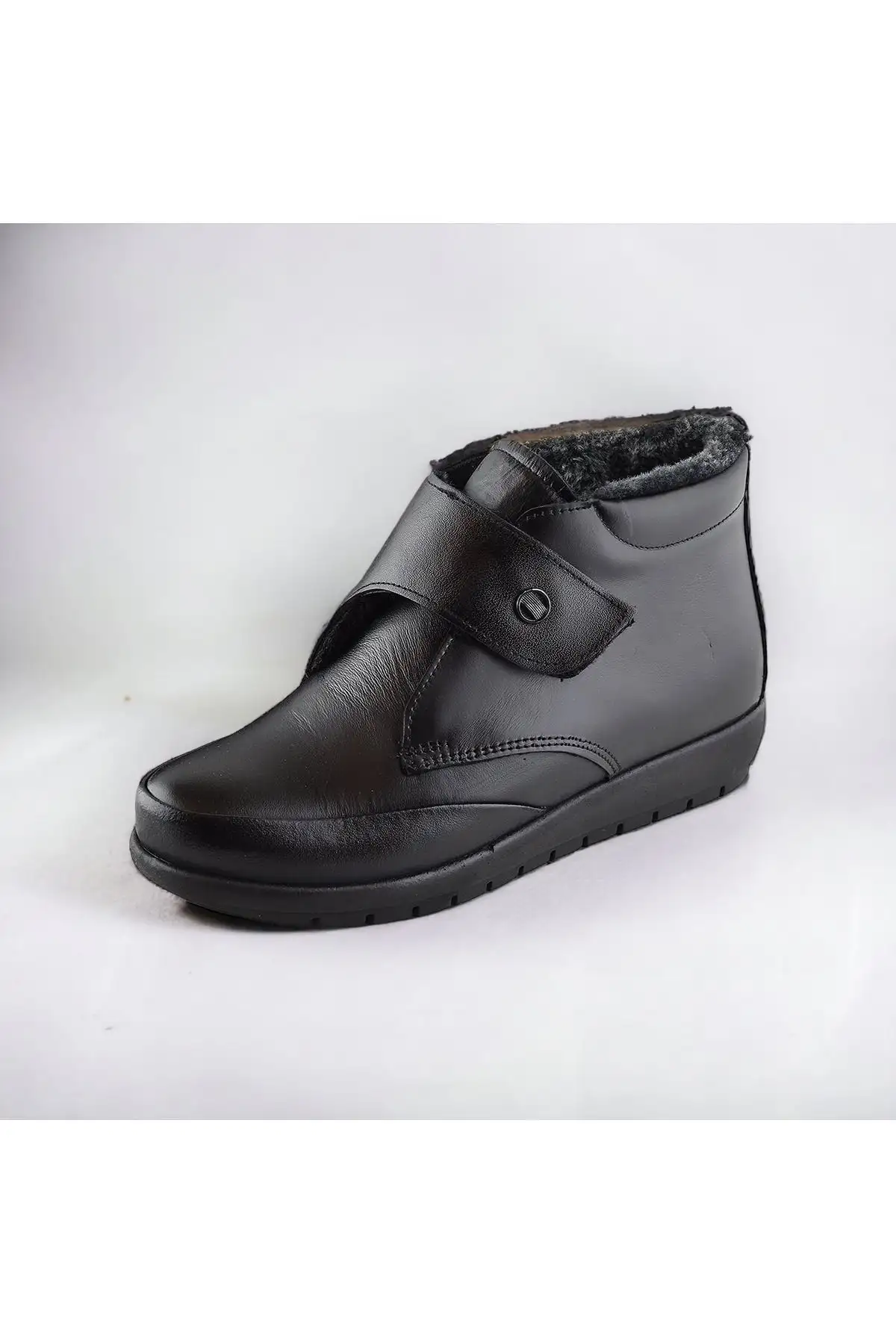 کفش اداری زنانه چکمه‌های مادرانه اورتوپدیک با زیره عاجی و پاشنه پشمالو از چرم طبیعی - 3549