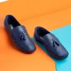 کفش سایز بزرگ مردانه روزانه از چرم طبیعی نوبل، loafer روکش دار به رنگ سرمه‌ای - 5067
