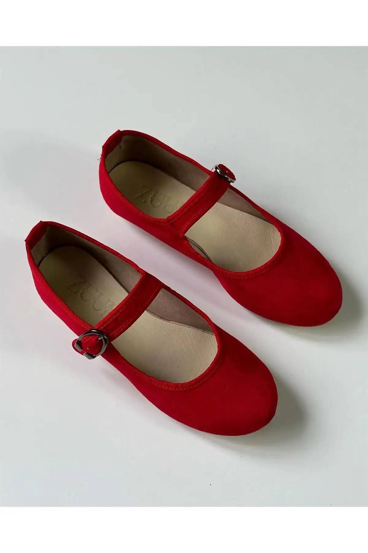 کفش مجلسی زنانه بالت  بیس ماری جین - مخمل قرمز - 5438 کفش مجلسی زنانه بالت بیس ماری جین - مخمل قرمز - 5438