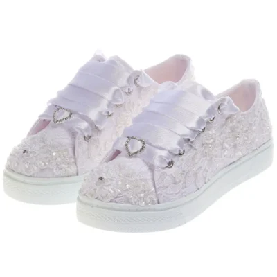 کفش پاشنه‌ بلند زنانه ورزشی سبک با کف تخت برای عروس‌های سفید با دست‌سازهای هنری - 4446