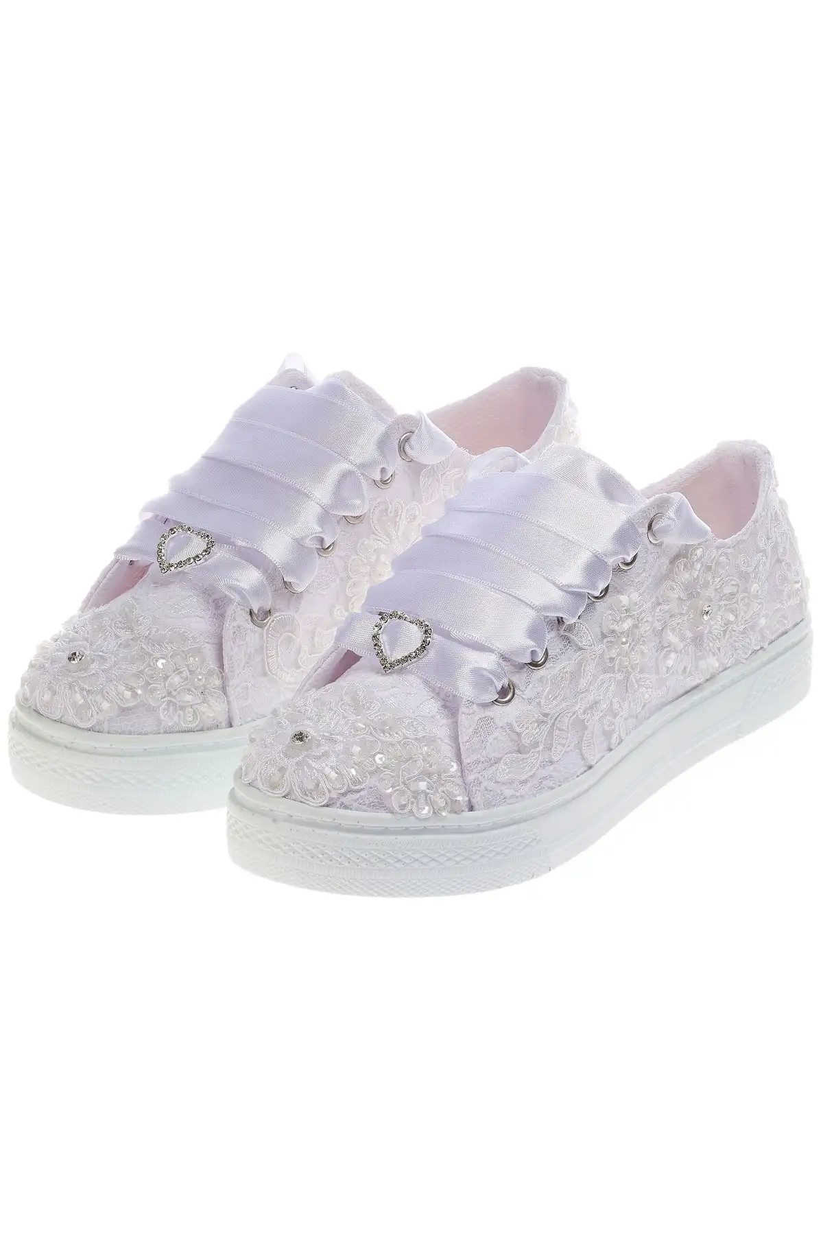 کفش پاشنه بلند زنانه  ورزشی سبک با کف تخت برای عروسهای سفید با دستسازهای هنری - 4446 کفش پاشنه بلند زنانه ورزشی سبک با کف تخت برای عروسهای سفید با دستسازهای هنری - 4446