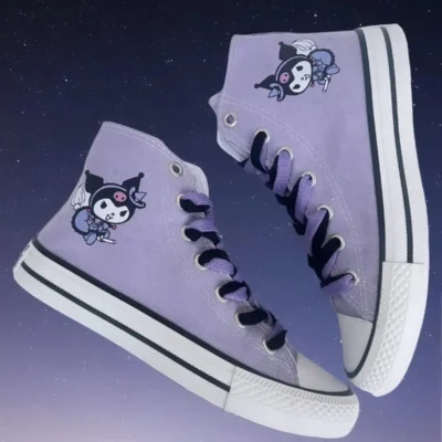 کفش بچگانه کفش ورزشی کودک با طرح کورو می، سبکی لیلایی و سیاه با بند و مچ بالا - 3617