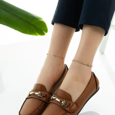 کفش تخت زنانه روزمره مدل بابت با رنگ قهوه‌ای، دارای قفل زنجیری، سبک و راحت. - 5193