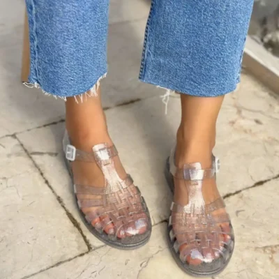 کفش صندل زنانه ژله‌ای با نقره‌ای شفاف و براق - 5406