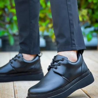 کفش رسمی مردانه روزمره با بند و زیره ضخیم دورتموند - مشکی - 5370