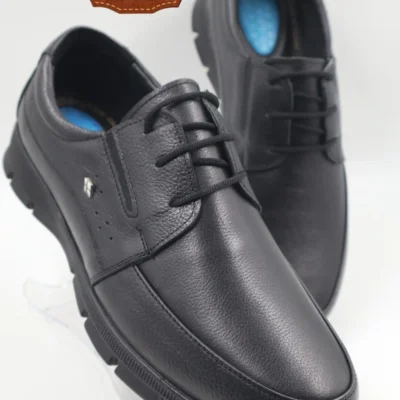 کفش روزمره مردانه مشکی اورتوپدیک با رویه کامل چرم جلی و فوق‌العاده راحت - 5303