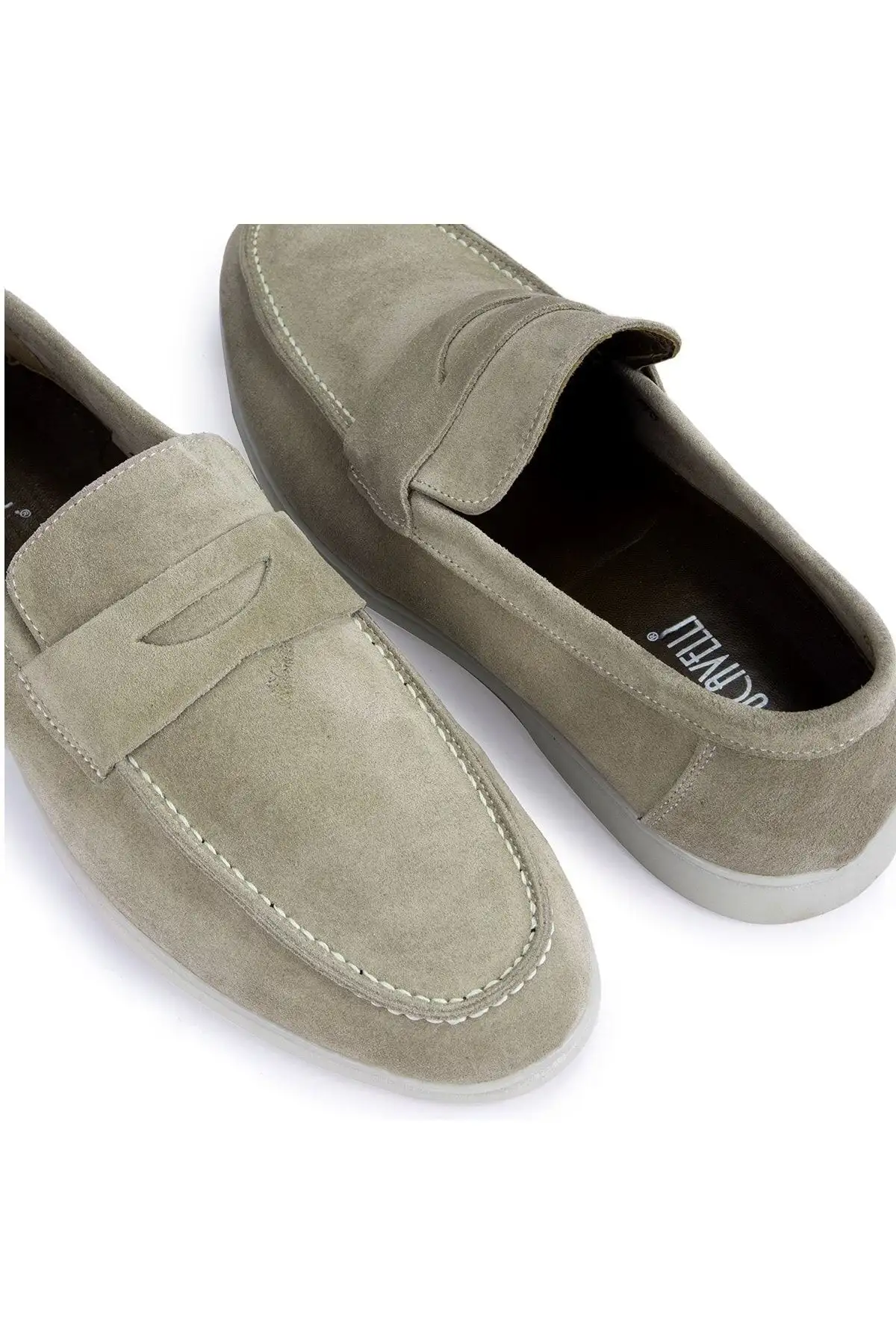 کفش سایز بزرگ مردانه روزمره آنتی سوئد با رویه چرم طبیعی مدل لوفر رنگ کرم بژ - 5045