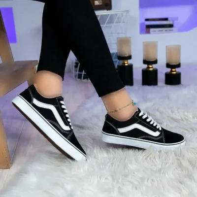 کفش تخت زنانه کفش ورزشی روزمره زنانه مشکی از جنس کتان - 3781