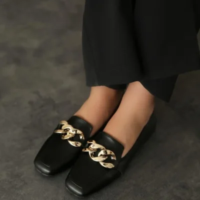 کفش تخت زنانه بربری مشکی چرم - 5181