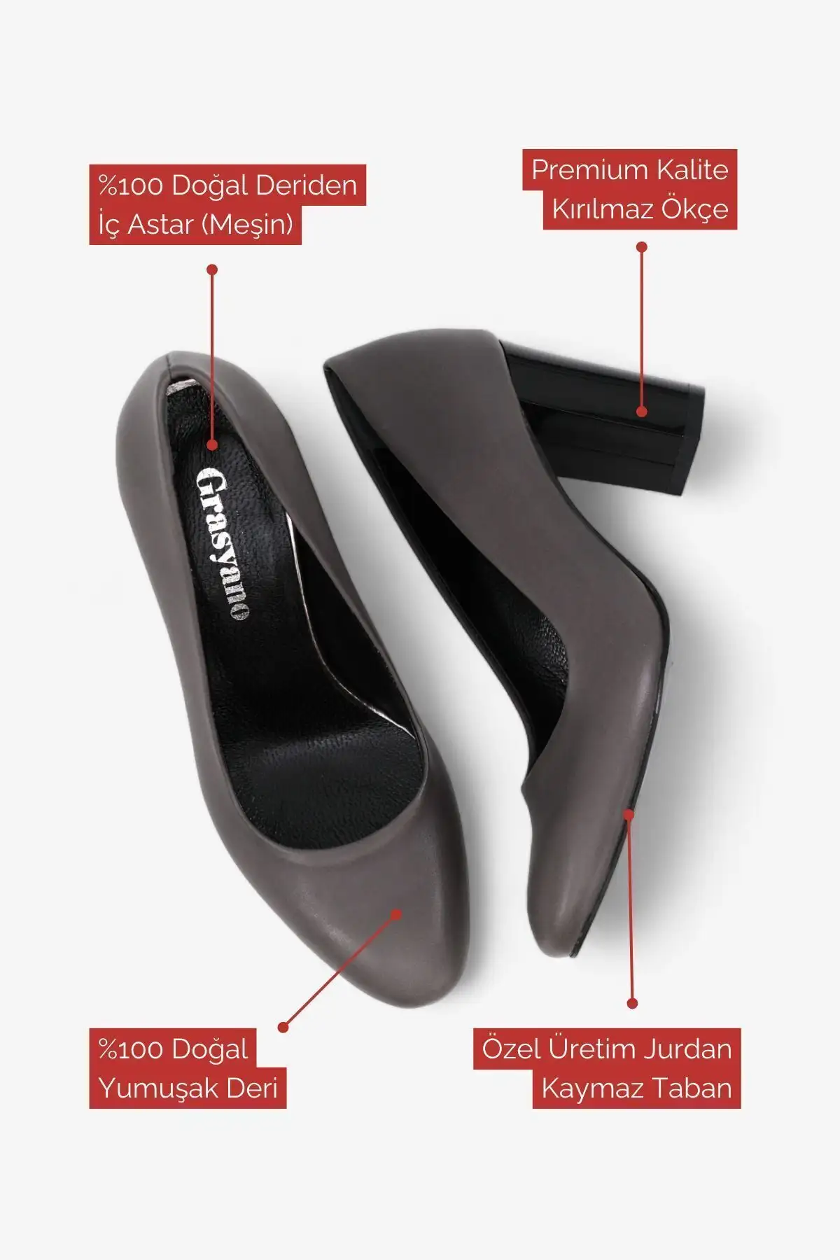 کفش پاشنه بلند زنانه  کلاسیک   چرم طبیعی به رنگ خاکستری برای محیط کار با پاشنه 7.5 سانتیمتری و نرم. - 4330 کفش پاشنه بلند زنانه کلاسیک چرم طبیعی به رنگ خاکستری برای محیط کار با پاشنه 7.5 سانتیمتری و نرم. - 4330