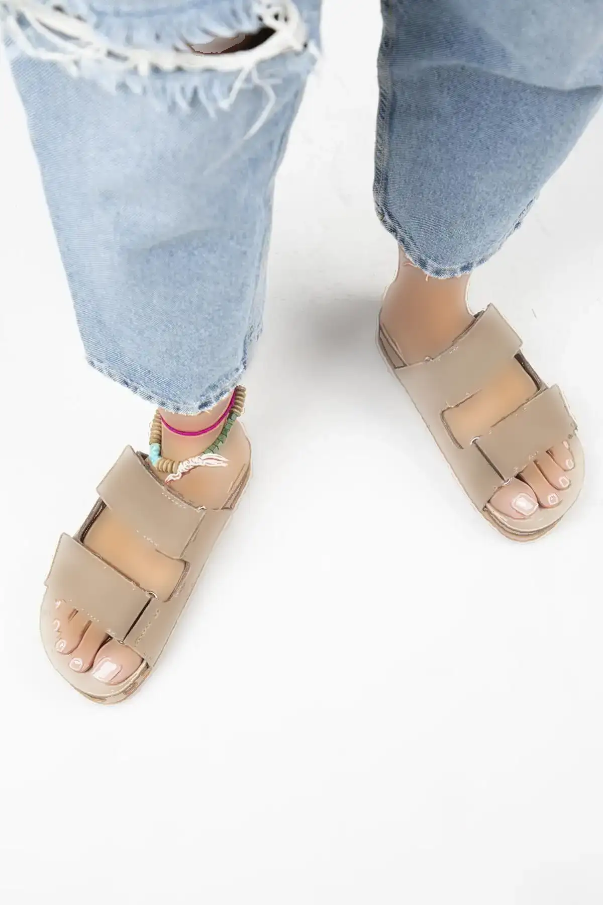 کفش راحتی خانه دمپایی چرم طبیعی وینا با بند چسبی به رنگ ویزون - 5266 کفش راحتی خانه دمپایی چرم طبیعی وینا با بند چسبی به رنگ ویزون - 5266