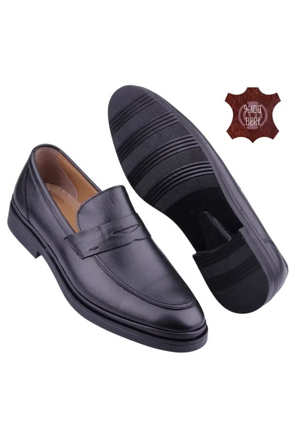 کفش روزمره کلاسیک مردانه مشکی داخلی و خارجی از چرم طبیعی ارتوپدیک مدل Brm308 - 4754