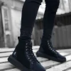 بوت مردانه کفش ورزشی روزمره مشکی اورتopedیک با بند، sole ضخیم، راحت و نازک، مقاوم و با دورگردن بلند. - 4983