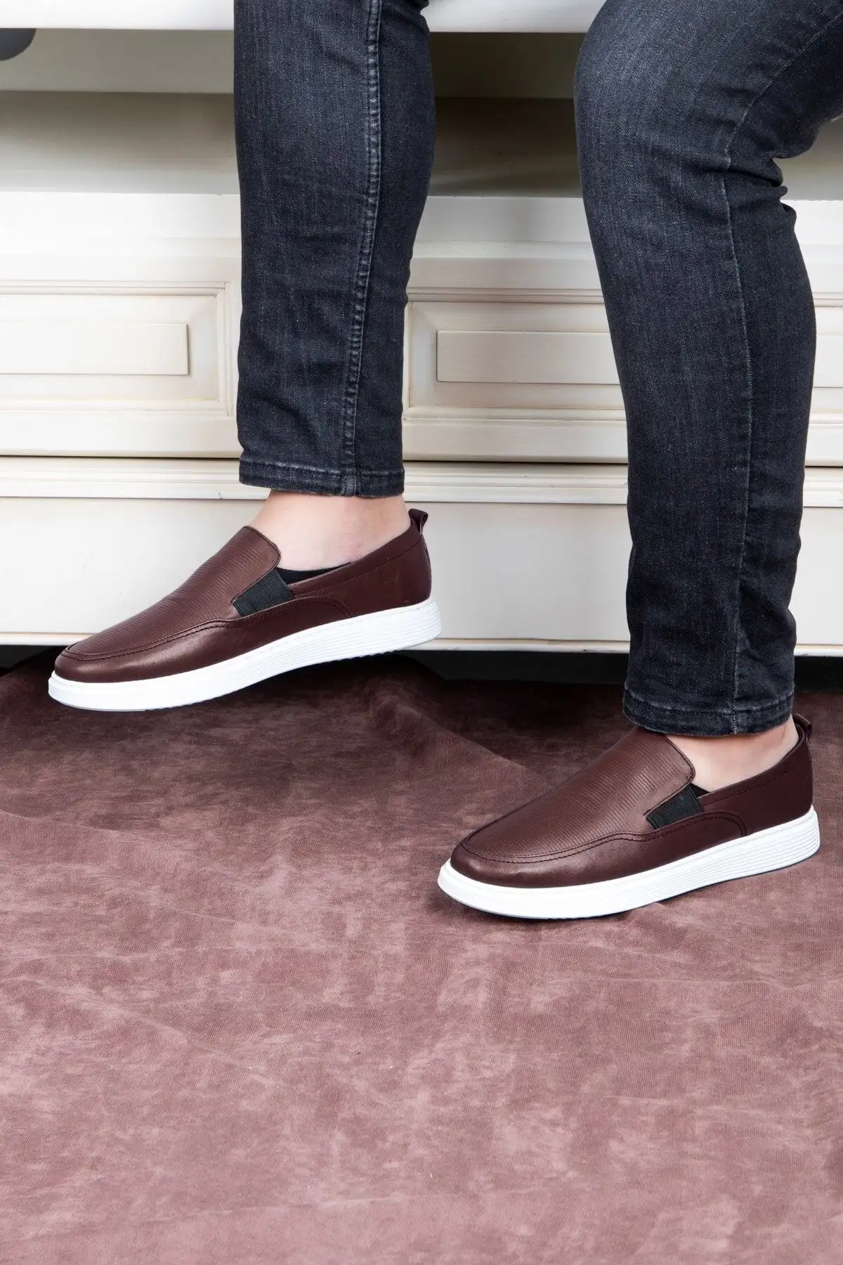 کفش سایز بزرگ مردانه روزمره چرم اصل سئون، لوفر، تابستانی، سبک قهوه‌ای - 5040