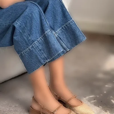 کفش تخت زنانه راحتی با جزئیات کمربند حصیری قهوه‌ای تیره و نوک تیز و پاشنه کوتاه X-Harmony - 4518