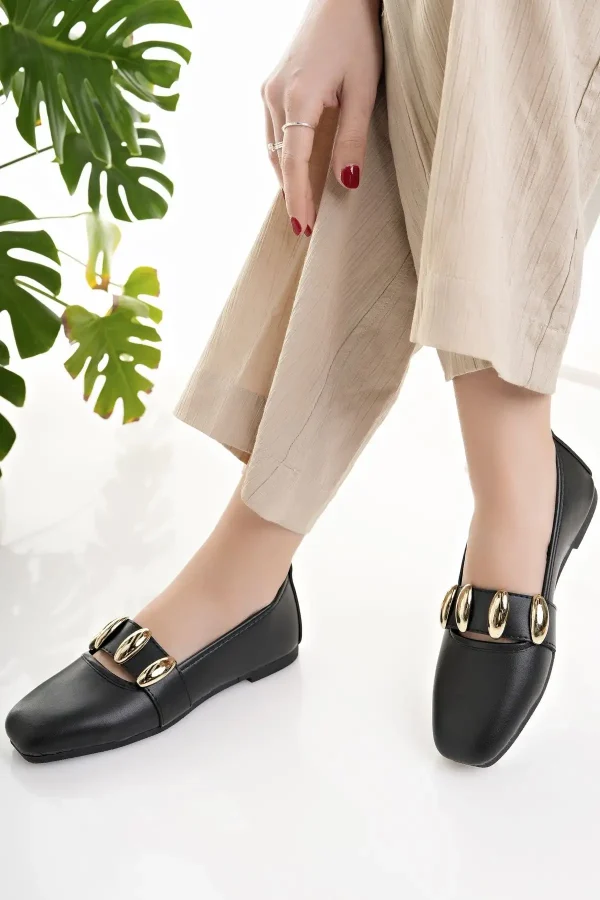 کفش تخت زنانه باله مشکی شیک برای خانه کار اداری و روزمره - 4528