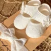 کفش نوزاد دختر آینده بتن زنجیر از توریابی و پولک‌دوزی - 3315