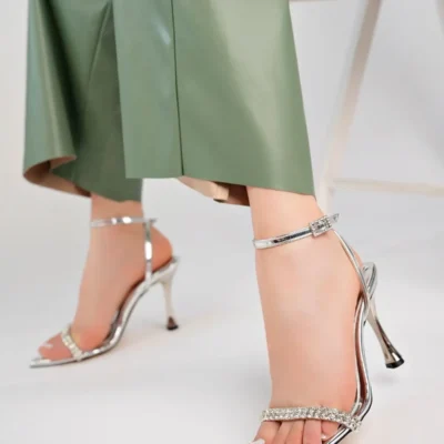 کفش پاشنه‌ بلند زنانه پاشنه یخ‌زده با سنگ‌های زینتی 10 سانتی‌متر (برای پاهای پهن مناسب نیست) - 4324