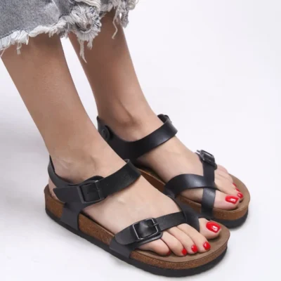 کفش صندل زنانه سندل کلارمیت با زبانه جداشده کد 0012503 مشکی چرم - 4879