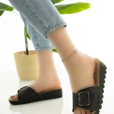 کفش راحتی خانه صندل پاشنه‌کوتاه زنانه مشکی، صندل روزمره راحت و سبک، شیک برای مادران جوان - 5263