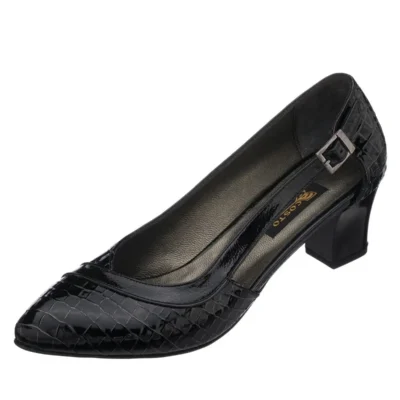 کفش پاشنه‌ بلند زنانه Ltf00151 پاشنه کوتاه راحت با طرح تمساح سیاه، ویژه برای مهمانی و استفاده روزمره با طراحی خاص. - 4349