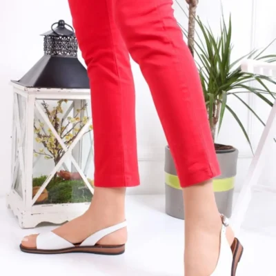 کفش صندل زنانه چرمی سفید حقیقی مدل DP-0076 - 4858