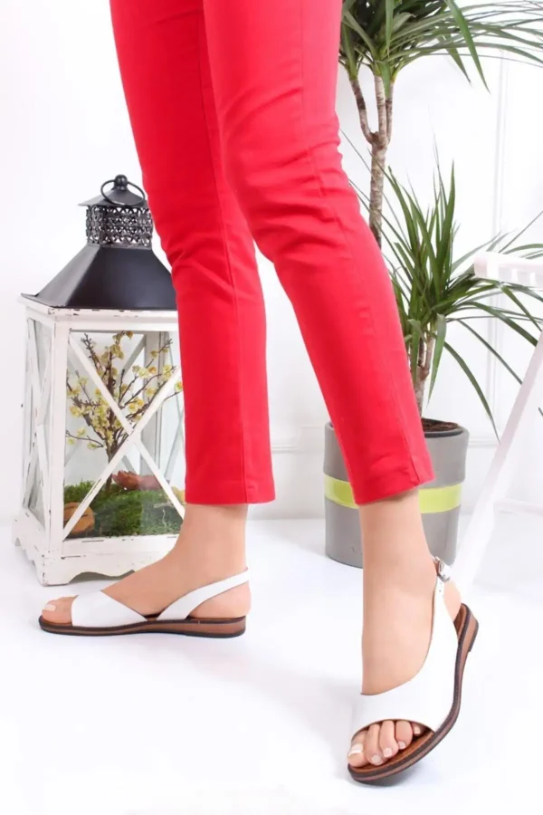 کفش صندل زنانه چرمی سفید حقیقی مدل DP-0076 - 4858