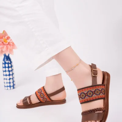 کفش صندل زنانه سندل بافتنی قومی بودروم - 4074