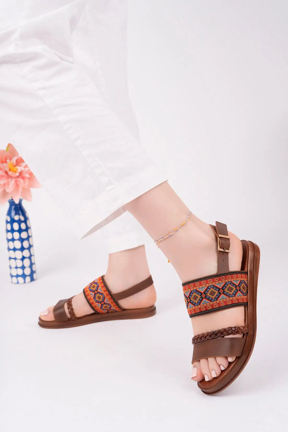 کفش صندل زنانه سندل بافتنی قومی بودروم - 4074 کفش صندل زنانه سندل بافتنی قومی بودروم - 4074