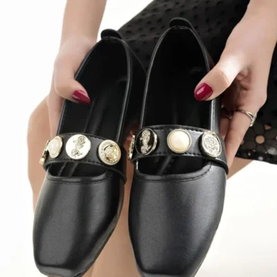 کفش زنانه مجلسی مشکی بامزه برای خانه، کار و روزمره - 3217