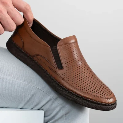 کفش روزمره مردانه - چرم طبیعی - - تابستانی - لوفر چرم قهوه‌ای - 5397