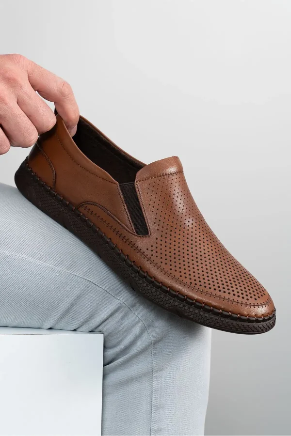 کفش روزمره مردانه - چرم طبیعی - - تابستانی - لوفر چرم قهوه‌ای - 5397