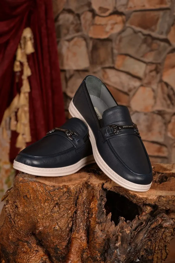 کفش رسمی مردانه روزمره loafer چرم اصل رنگ سرمه‌ای - مدلی که استحکام و شیک بودن را با هم ارائه می‌دهد. - 5381