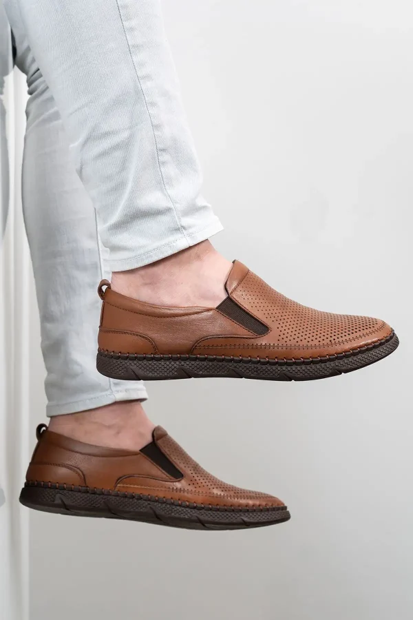کفش روزمره مردانه - چرم طبیعی - - تابستانی - لوفر چرم قهوه‌ای - 5397