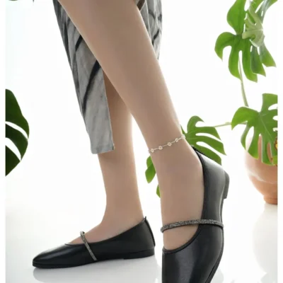 کفش اداری زنانه مسطح مشکی سنگ‌دار شیک برای خانه، کار و استفاده روزمره - 4260