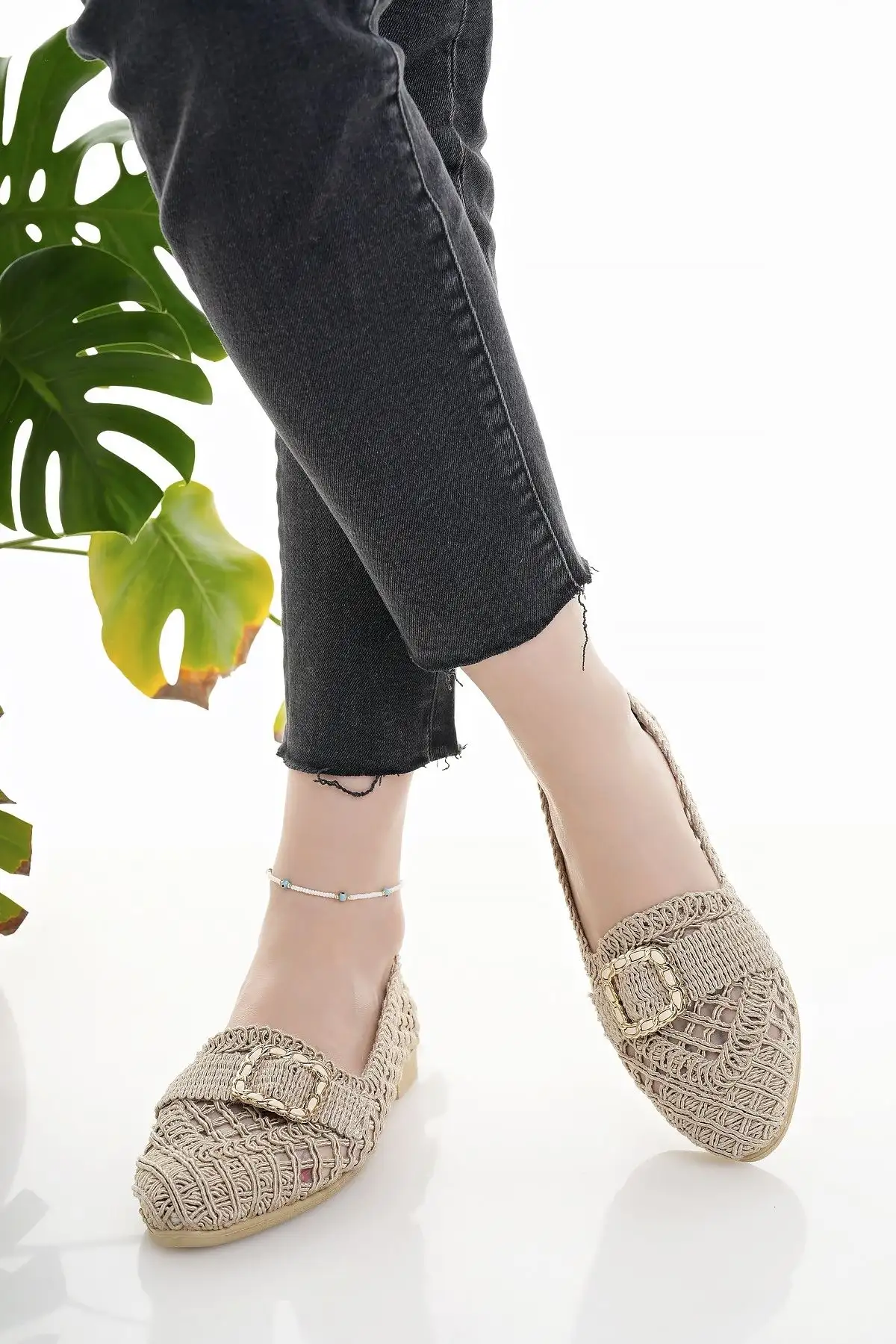 کفش اداری زنانه بافتنی زنانه بیژ بافت حصیری، مناسب برای خانه، کار و استفاده روزمره. - 3224 کفش اداری زنانه بافتنی زنانه بیژ بافت حصیری، مناسب برای خانه، کار و استفاده روزمره. - 3224