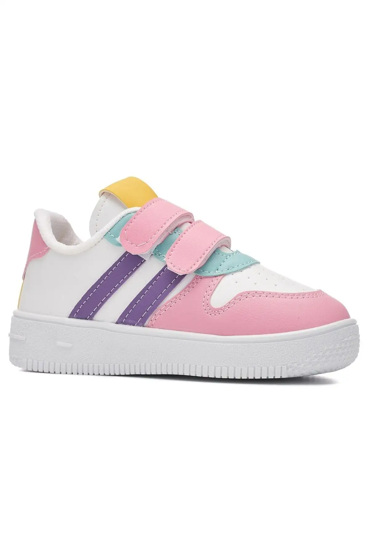 کفش بچگانه کفش ورزشی روزمره دخترانه سفید بنفش صورتی ليلک با بند چسبی و دو نوار راحت و سبک مدل ZL001 - 3587 کفش بچگانه کفش ورزشی روزمره دخترانه سفید بنفش صورتی ليلک با بند چسبی و دو نوار راحت و سبک مدل ZL001 - 3587