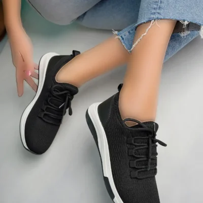 کفش تخت زنانه کفش روزمره مشکی زنانه با شبکه‌بندی - 3793