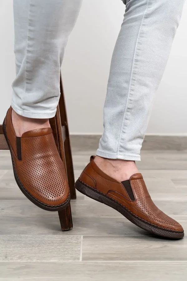 کفش روزمره مردانه - چرم طبیعی - - تابستانی - لوفر چرم قهوه‌ای - 5397