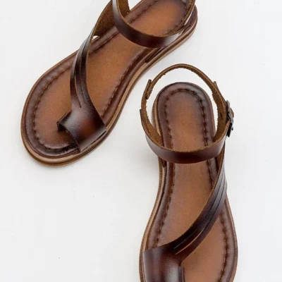 کفش صندل زنانه ساندال چرم تیستا با بند بین انگشتی مدل بدروم - 4828