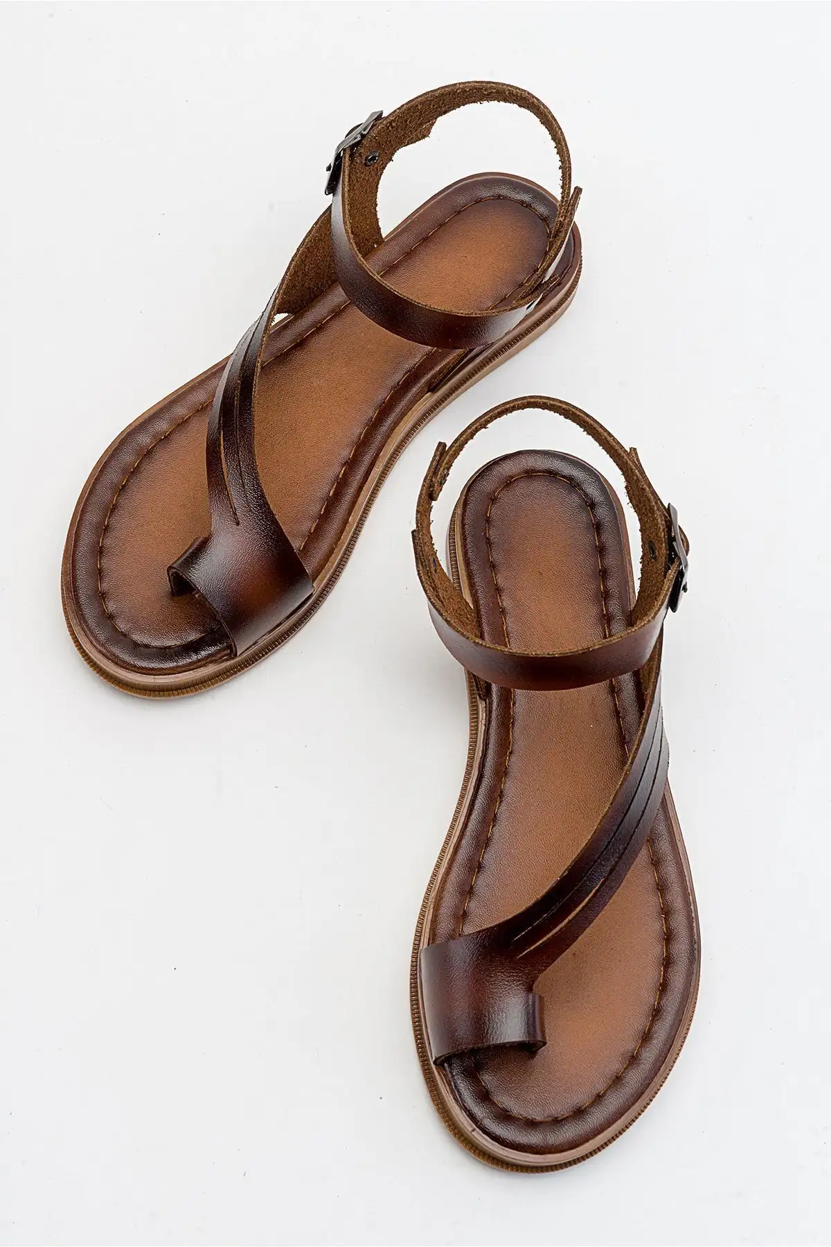 کفش صندل زنانه ساندال چرم تیستا با بند بین انگشتی مدل بدروم - 4828