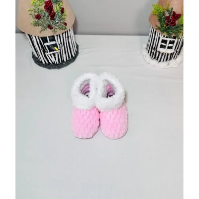 کفش نوزاد دختر پاپوش پلنگی بافتنی برای نوزاد - آبی و قهوه‌ای، نرم و گرم! - 3325