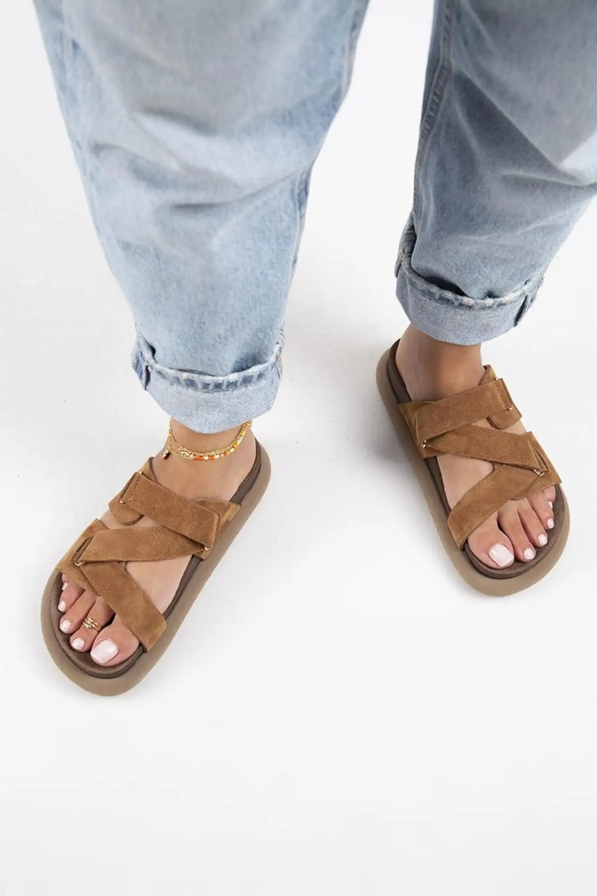 کفش راحتی خانه تولپان صندل تابا زنانه از چرم طبیعی با پاپیون - 3875