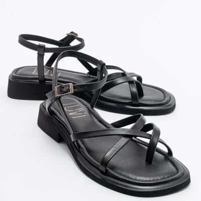کفش صندل زنانه چرم طبیعی سیاه آنتاس - 4064