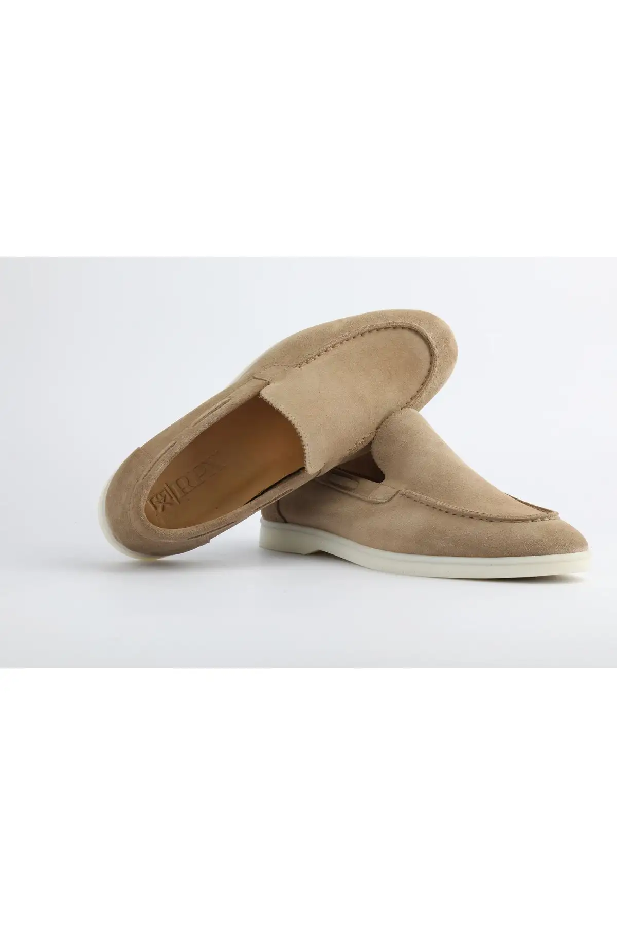 کفش رسمی مردانه کفش مردانه لوفر چرم طبیعی سوئدی بژ 800-05 - 3924