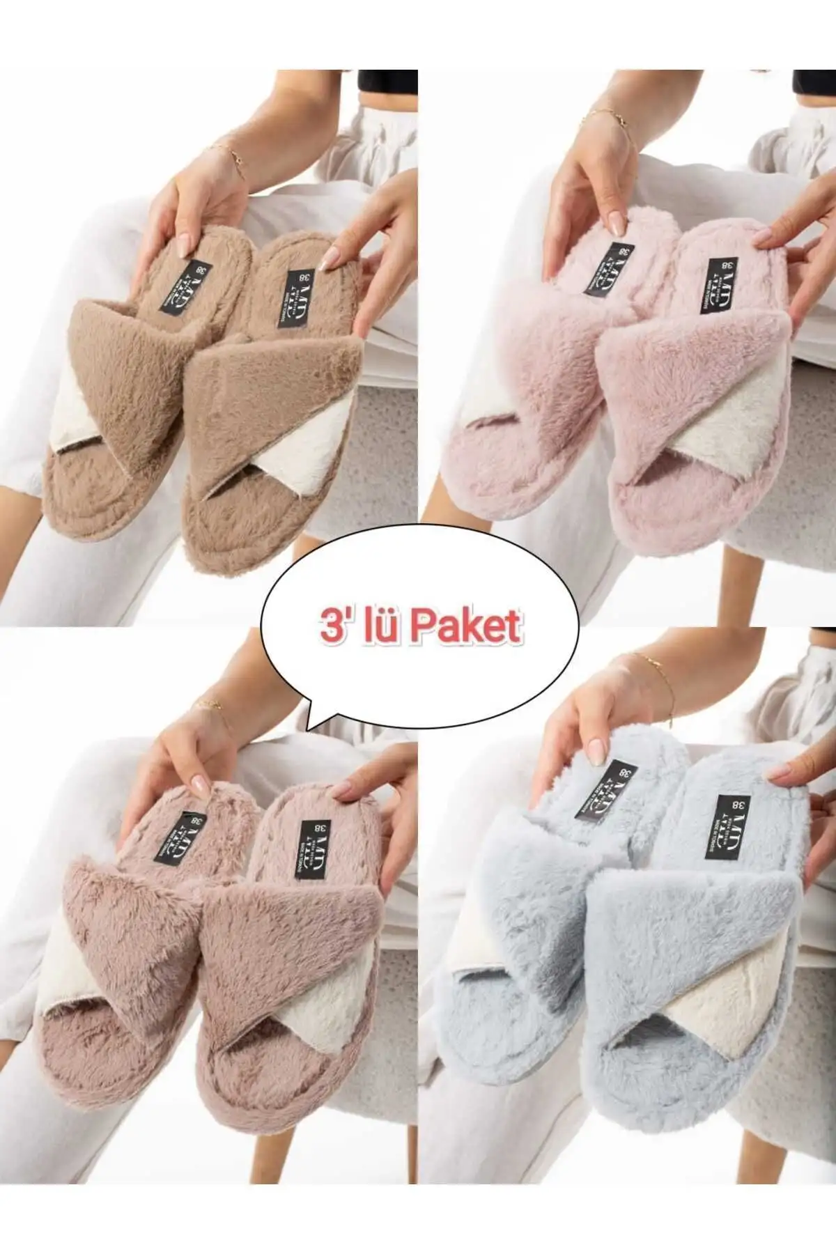 کفش راحتی خانه پک سهتایی دمپایی پشمی با زیره دوخته شده چینیلا، دمپایی طرح پیچ دار، مناسب برای ، ست جهیزیه - 3988 کفش راحتی خانه پک سهتایی دمپایی پشمی با زیره دوخته شده چینیلا، دمپایی طرح پیچ دار، مناسب برای ، ست جهیزیه - 3988