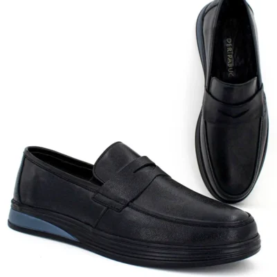 کفش روزمره مردانه چرم طبیعی کاشیور سیاه مدل MRD7-0710 - 4802