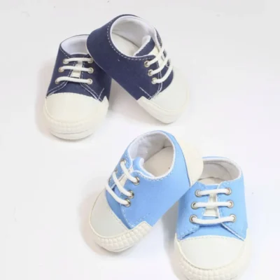 کفش نوزاد پسر 2 جفت پاپوش نوزادی مدل کنورس با بند در رنگ‌های سرمه‌ای و آبی - 3297