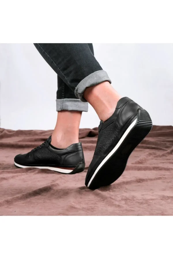کفش سایز بزرگ مردانه آجئو روزمره چرم طبیعی سیاه - 5053