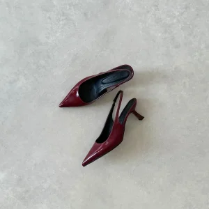 کفش پاشنه‌ بلند زنانه دار نقره‌ای از جنس روکش براق به رنگ bordo - 5117